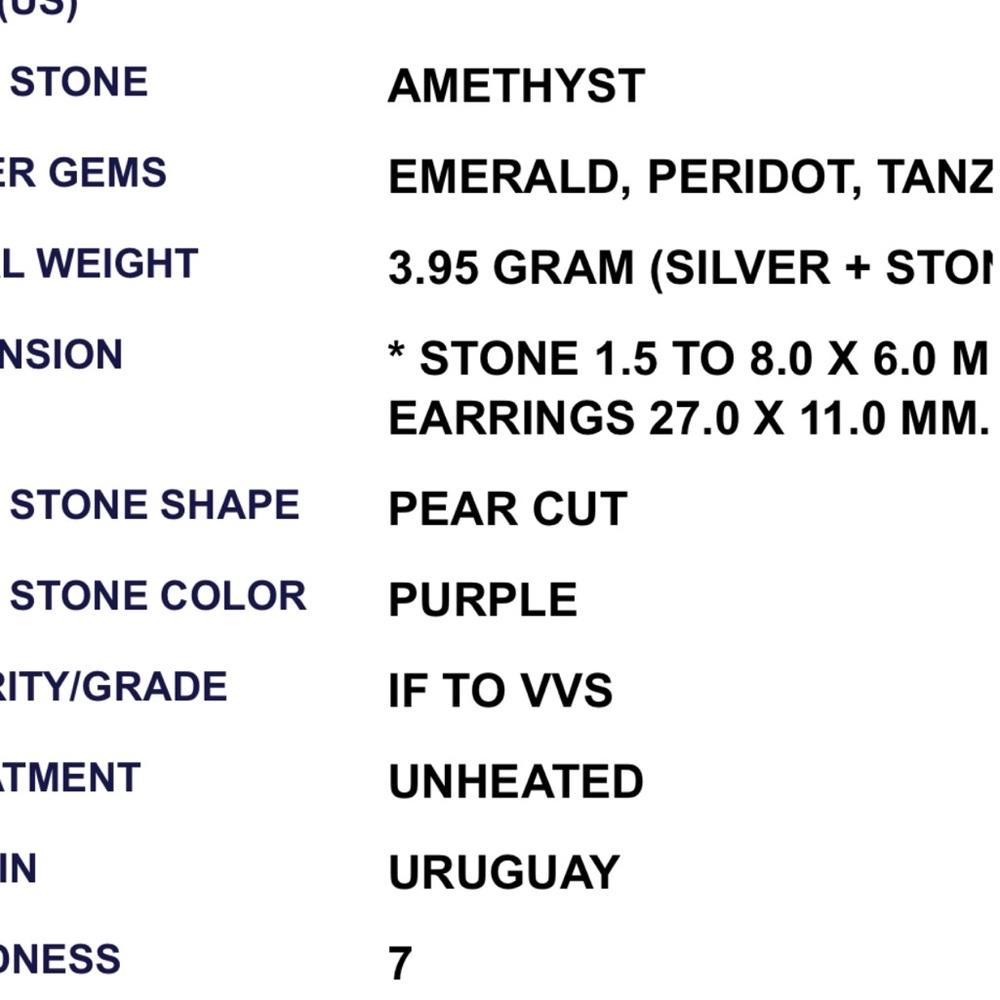 Genuine AA Amethyst, Emerald & Peridot & Tanzanite Gemstone Earrings - Picture 6 of 6